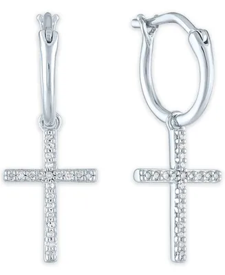 Diamond Cross Drop Earrings (1/10 ct. t.w.) in Sterling Silver