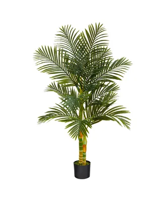 5' Double Stalk Gold-Tone Cane Artificial Palm Tree