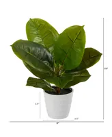 11" Rubber Leaf Artificial Plant in Planter, Real Touch