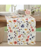 Saro Lifestyle Hemstitch Table Runner with Floral Design, 72" x 16"