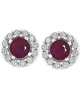 Ruby (1-3/8 ct. t.w.) & Diamond (1/10 ct. t.w.) Halo Stud Earrings in Sterling Silver