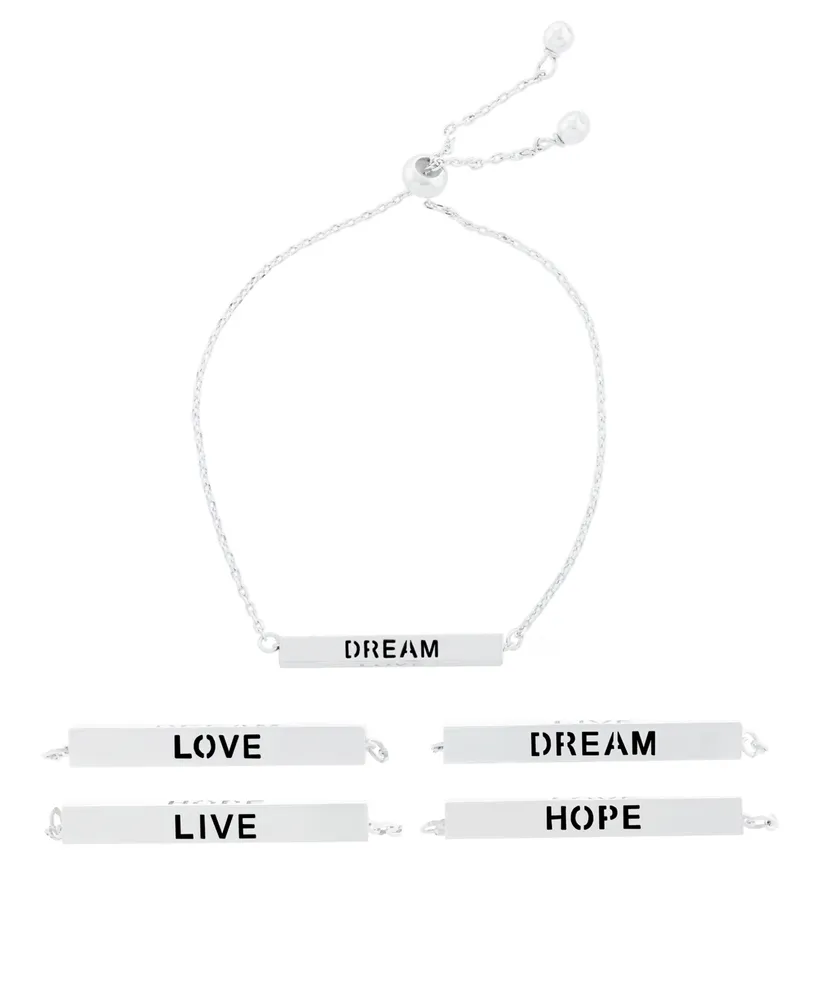 Inspirational Love, Hope, Live, Dream 4 Sided Bar Adjustable Bracelet In Silver Plated