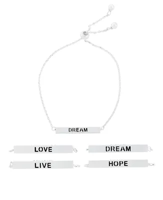 Inspirational Love, Hope, Live, Dream 4 Sided Bar Adjustable Bracelet In Silver Plated