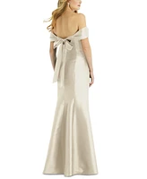 Alfred Sung Women's Off-the-Shoulder Bow-Back Satin Trumpet Gown