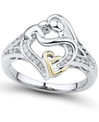 Diamond Mother & Child Ring (1/7 ct. t.w.) in Sterling Silver & 14k Gold