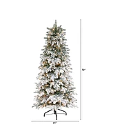 Flocked North Carolina Fir Artificial Christmas Tree with 450 Lights and 1560 Bendable Branches