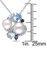 Cultured Freshwater Pearl (6-1/2 & 7-1/2mm) & Multicolor Topaz (1-1/2 ct. t.w.) 18" Pendant Necklace in Sterling Silver