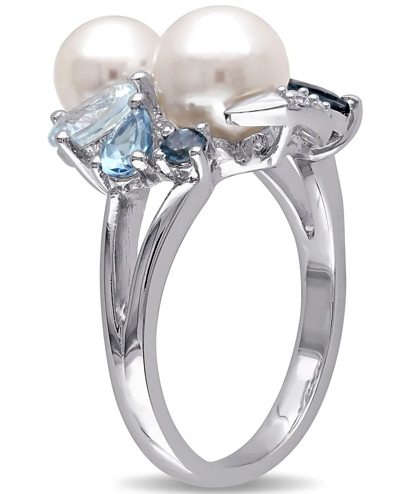 Cultured Freshwater Pearl (6-1/2 & 7-1/2mm) Multicolor Topaz (1-1/2 ct. t.w.) Ring Sterling Silver