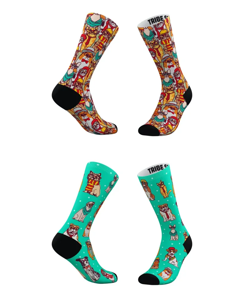 Men's and Women's Hipster Cat Socks, Set of 2 - Assorted Pre