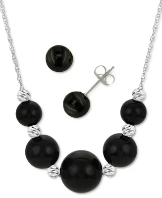2-Pc. Set Black Onyx Statement Necklace & Matching Stud Earrings in Sterling Silver