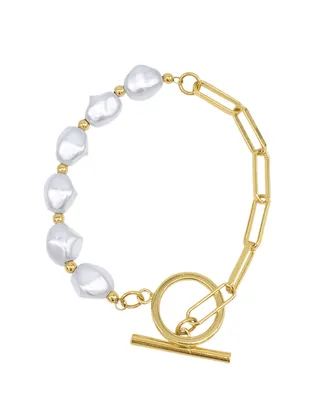 Chain Toggle Pearl Bracelet - Yellow Gold