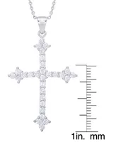 Cubic Zirconia Cross Pendant 18" Necklace in Silver Plate