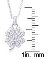 Cubic Zirconia Four Leaf Clover Pendant 18" Necklace in Silver Plate