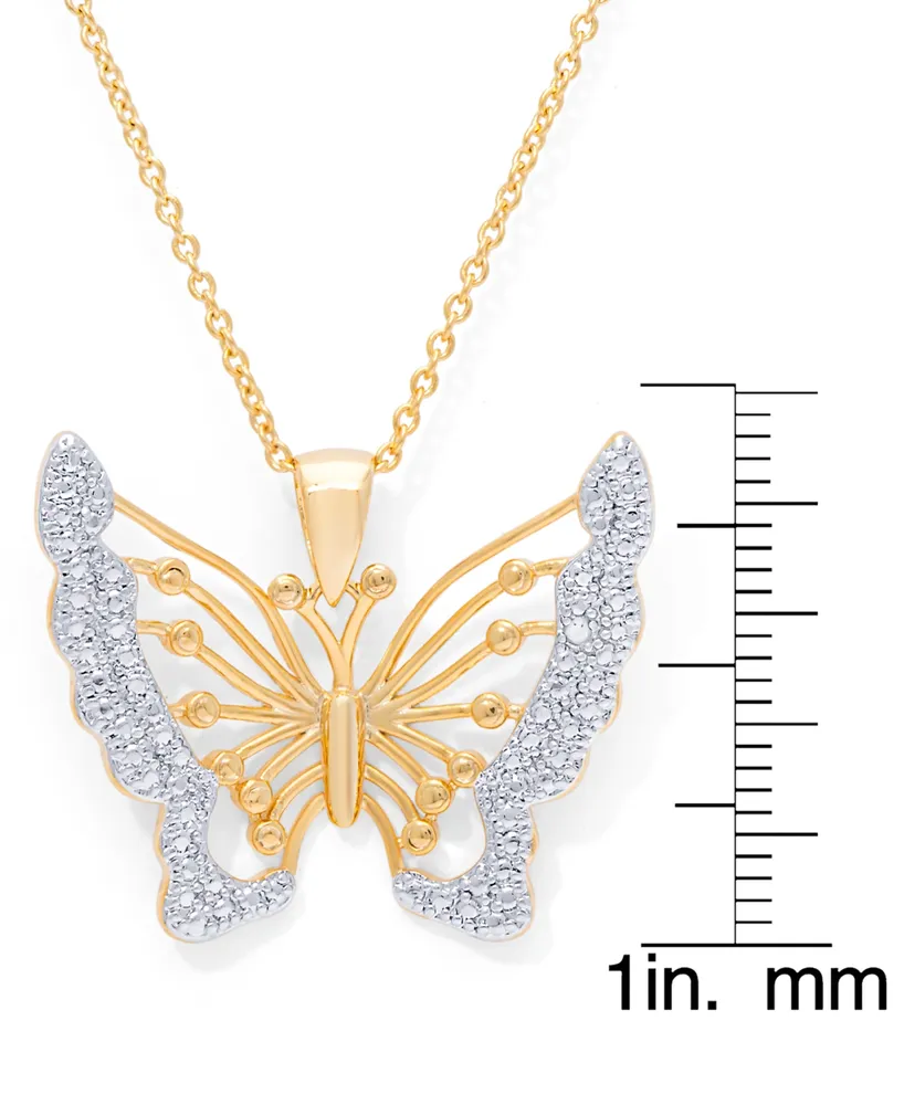 Diamond Accent Butterfly Pendant 18" Necklace in Gold Plate