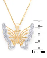 Diamond Accent Butterfly Pendant 18" Necklace in Gold Plate