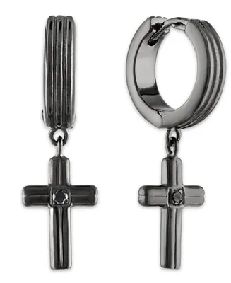 Esquire Men's Jewelry Diamond Accent Cross Drop Hoop Earrings in Black Ruthenium, Created for Macy's