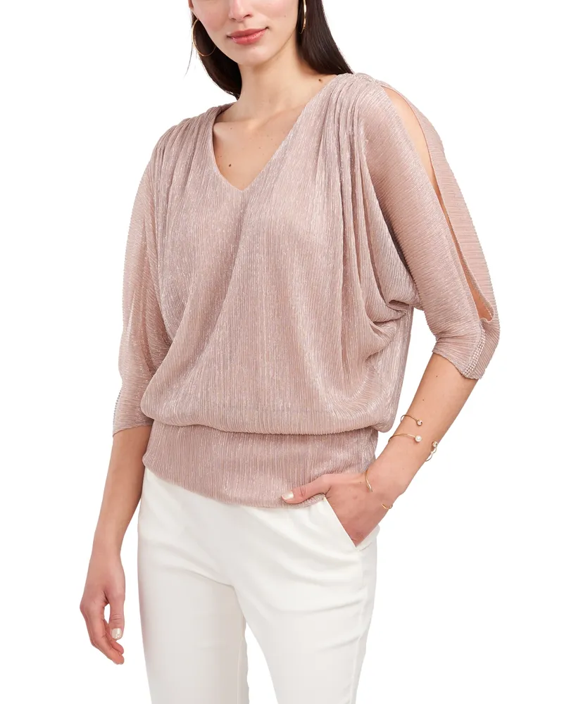 Msk Split-Sleeve Metallic Blouson Top