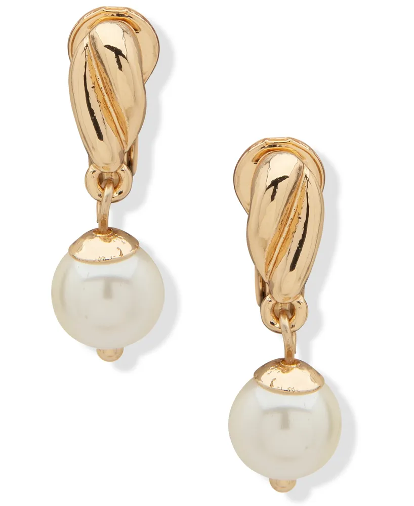 Anne Klein Gold-Tone Imitation Pearl Twisted Drop Clip-On Earrings |  CoolSprings Galleria