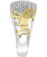 Effy Men's White Sapphire Lion Ring (1-3/8 ct. t.w.) in Sterling Silver & 14k Gold-Plate