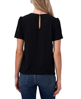 CeCe Women's Pintucked Front Short Sleeve Crew Neck Blouse