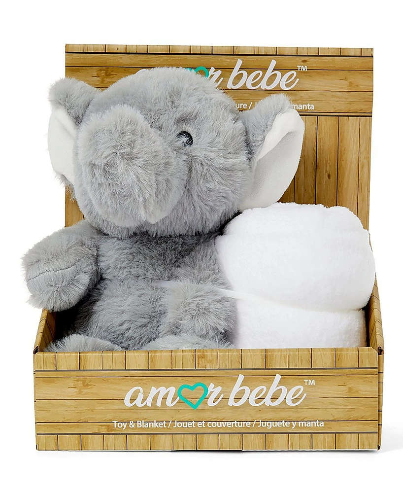 Amor Bebe Boys and Girls Plush Elephant with Blanket