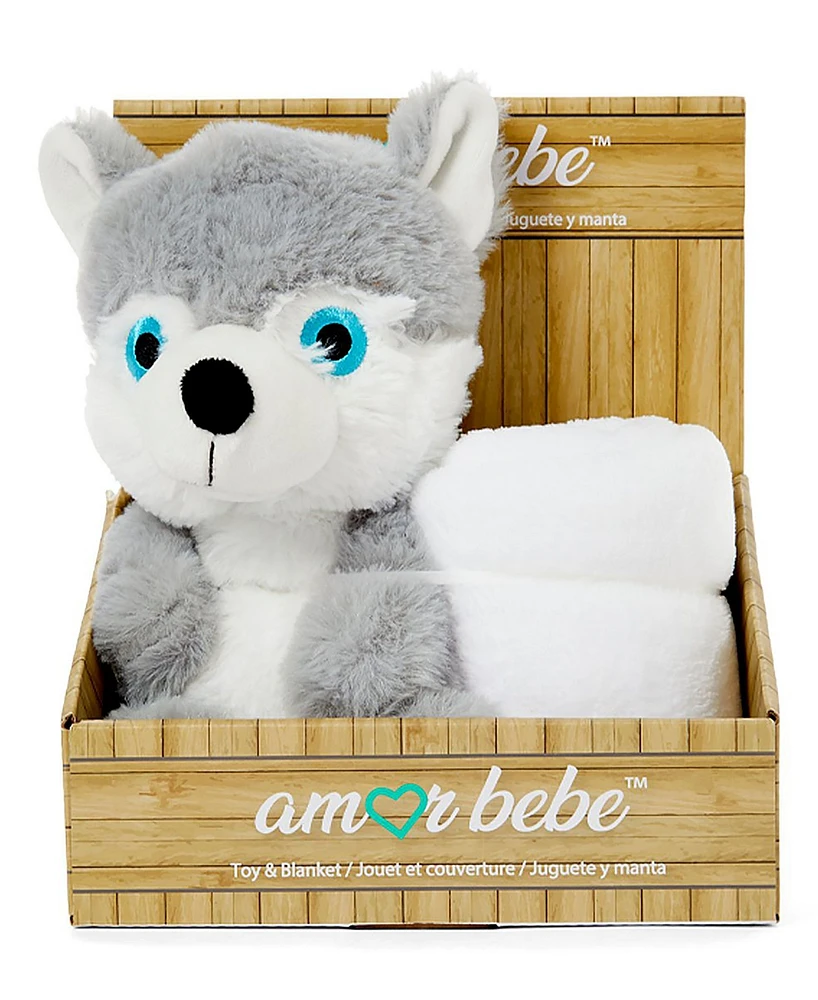 Amor Bebe Baby Boys and Baby Girls Plush Wolf with Blanket