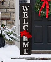 Glitzhome 42"H Wooden White Welcome Porch Sign with Metal Planter