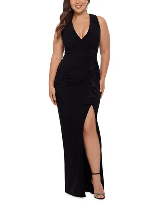 Betsy & Adam Plus V-Neck Gown