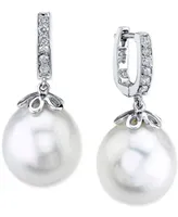 Cultured Freshwater Pearl (10mm) & Diamond (1/10 ct. t.w.) Drop Earrings in 14k White Gold