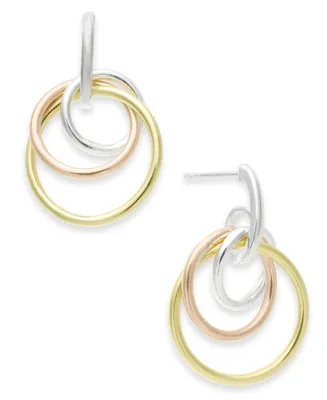Giani Bernini Tricolor Interlocking Circle Drop Earrings in Sterling Silver, 18k Gold-Plate & 18K Rose Gold-Plate, Created for Macy's