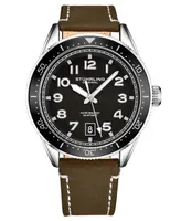 Men's Genuine Leather Strap with White Contrast Stitching Watch 42mm