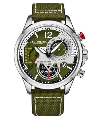 Men's Chronograph Green Genuine Fabric Covered Leather Strap Watch 45mm