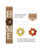 Glitzhome 42" Wooden Home Porch Sign with Changeable Wreaths