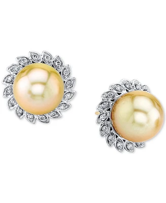 Cultured Golden South Sea Pearl (10mm) & Diamond (1/4 ct. t.w.) Stud Earrings in 10k Gold