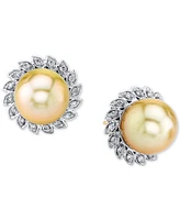 Cultured Golden South Sea Pearl (10mm) & Diamond (1/4 ct. t.w.) Stud Earrings in 10k Gold