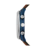 Fossil Men's Fenmore Multifunction Blue Leather Watch 44mm