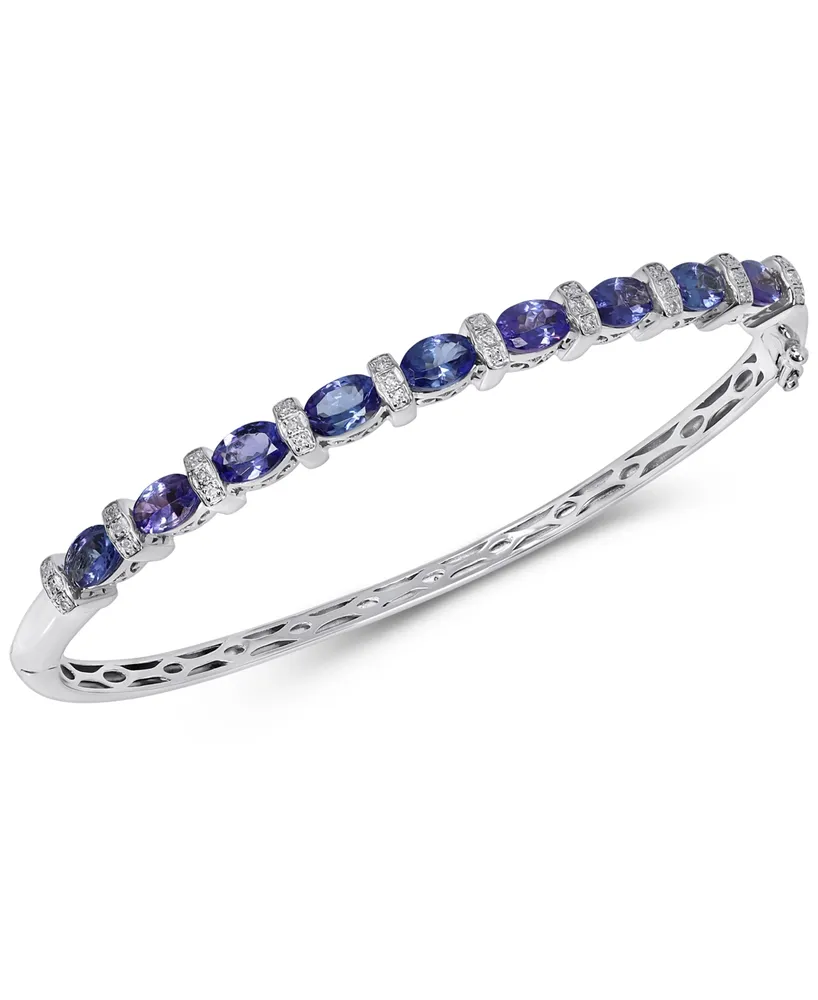 Tanzanite (4 ct. t.w.) & Diamond (1/10 ct. t.w.) Bangle Bracelet in Sterling Silver