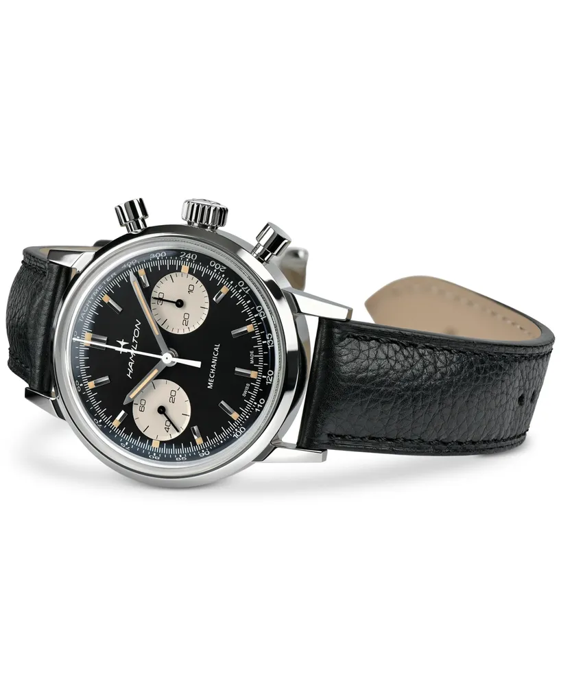 Hamilton Men's Swiss Intra-Matic Chronograph H Black Leather Strap Watch 40mm
