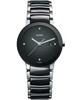 Rado Watch, Women's Swiss Centrix Diamond Accent Stainless Steel and Black Ceramic Bracelet 28mm R30935712