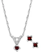 10k White Gold Red Diamond Necklace and Earrings Set (1/10 ct. t.w.)