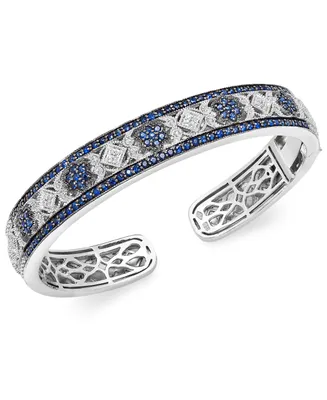 Sapphire (2-3/4 ct. t.w.) and Diamond (1/10 ct. t.w.) Cuff Bangle Bracelet in Sterling Silver