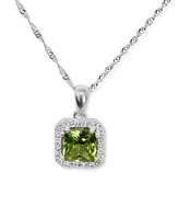 Peridot (7/8 ct. t.w.) & Diamond (1/10 ct. t.w.) Halo Pendant Necklace in 14k White Gold, 16" + 2" extender