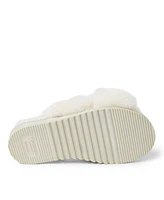 Fireside By Dearfoams Women's New Castle Genuine Shearling Cross Band Slides