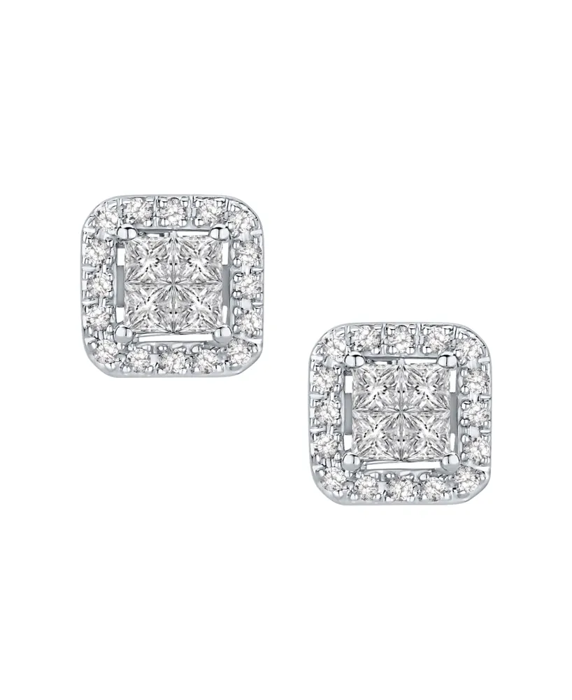 Diamond Quad Halo Stud Earrings (1/2 ct. t.w.) in 14k White Gold