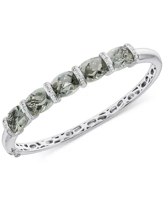 Green Quartz (11-1/2 ct. t.w.) & Diamond (1/8 ct. t.w.) Bangle Bracelet in Sterling Silver