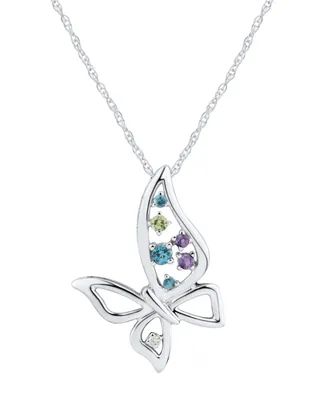 Multicolor (1/5 ct. t.w.) & Diamond Accent Openwork Butterfly 18" Pendant Necklace in Sterling Silver