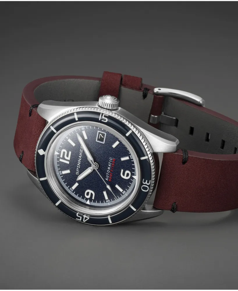 Spinnaker Men's Fleuss Automatic Red Genuine Leather Strap Watch, 43mm