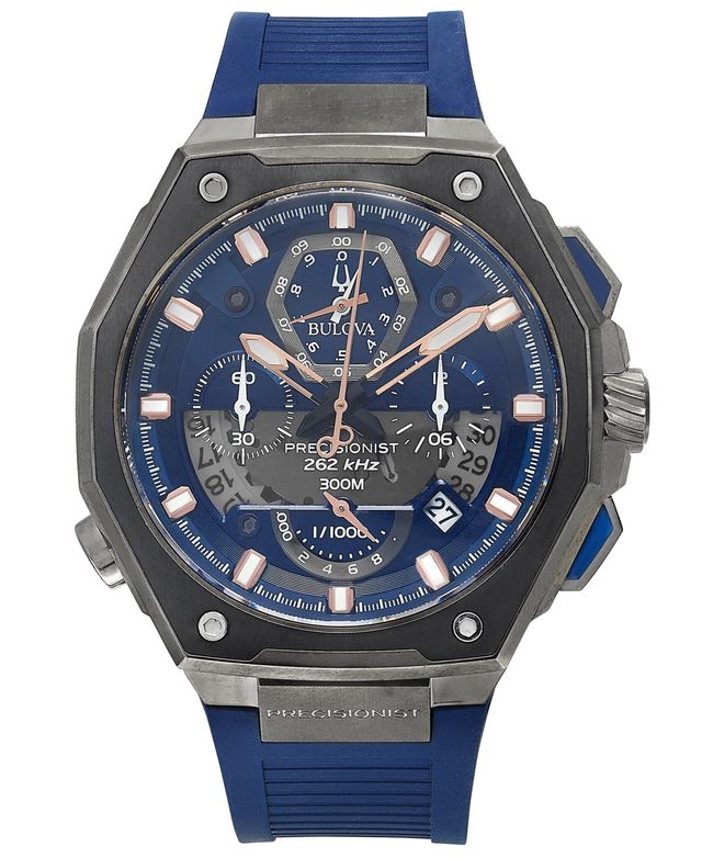 Bulova Men's Chronograph Precisionist X Blue Epdm Rubber Strap Watch 44.5mm