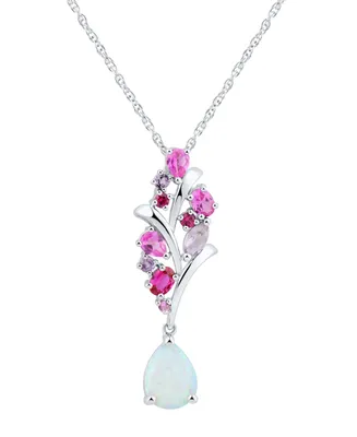 Multi-Gemstone Cluster Drop 18" Pendant Necklace (1-1/2 ct. t.w.) in Sterling Silver