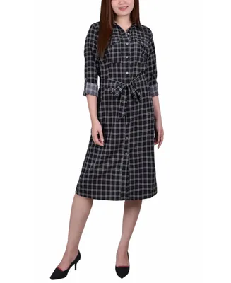 Ny Collection Petite Striped Roll Tab Shirt Dress